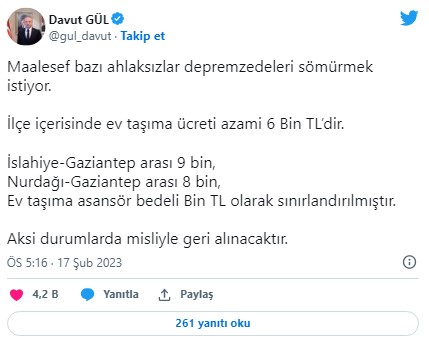 Vali Gül duyurdu: Gaziantep'te ev taşıma ücretine azami sınır getirildi